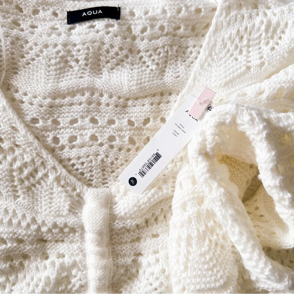 AQUA Chic White Cropped Crochet Sweater XL​